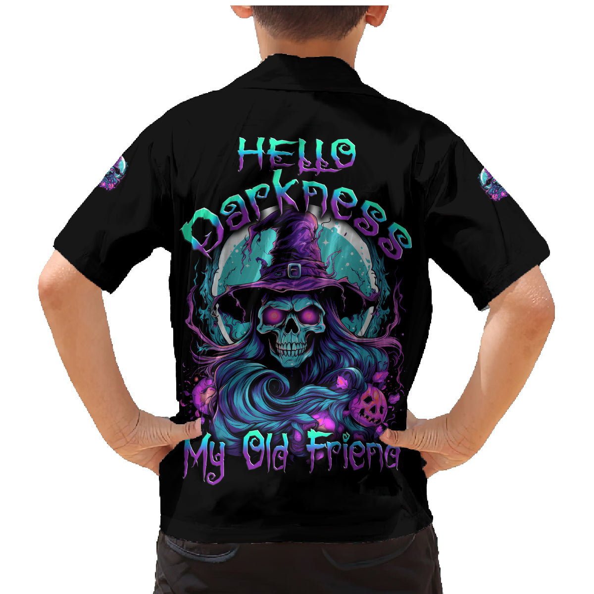 Hello Darkness My Old Friend Witch Halloween Family Matching Mermaid Dress and Hawaiian Shirt - Wonder Print Shop