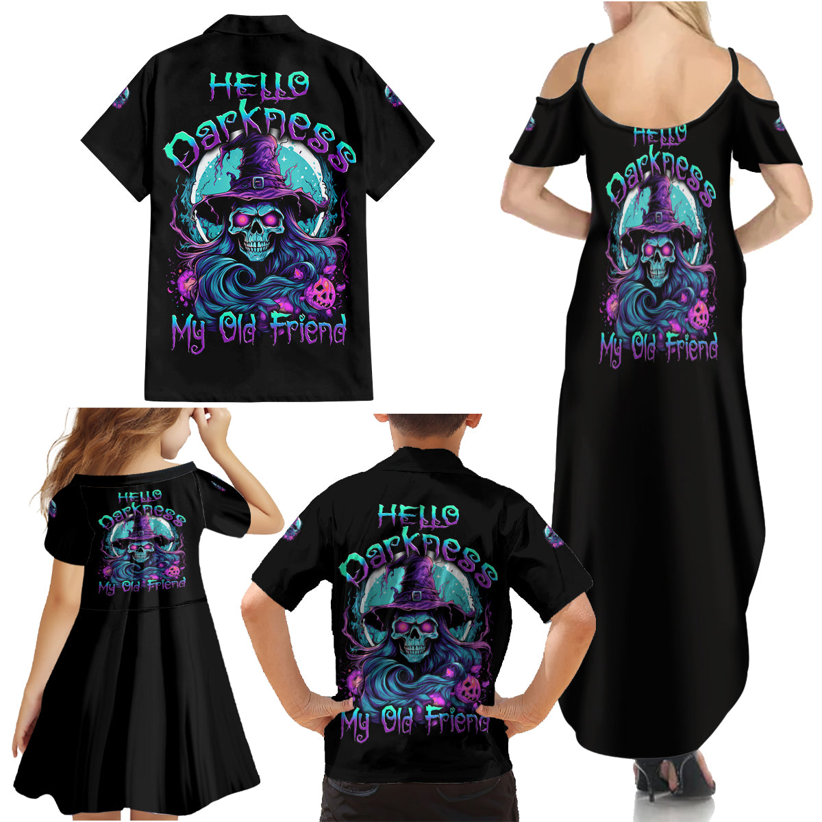 Hello Darkness My Old Friend Witch Halloween Family Matching Summer Maxi Dress and Hawaiian Shirt - Wonder Print Shop