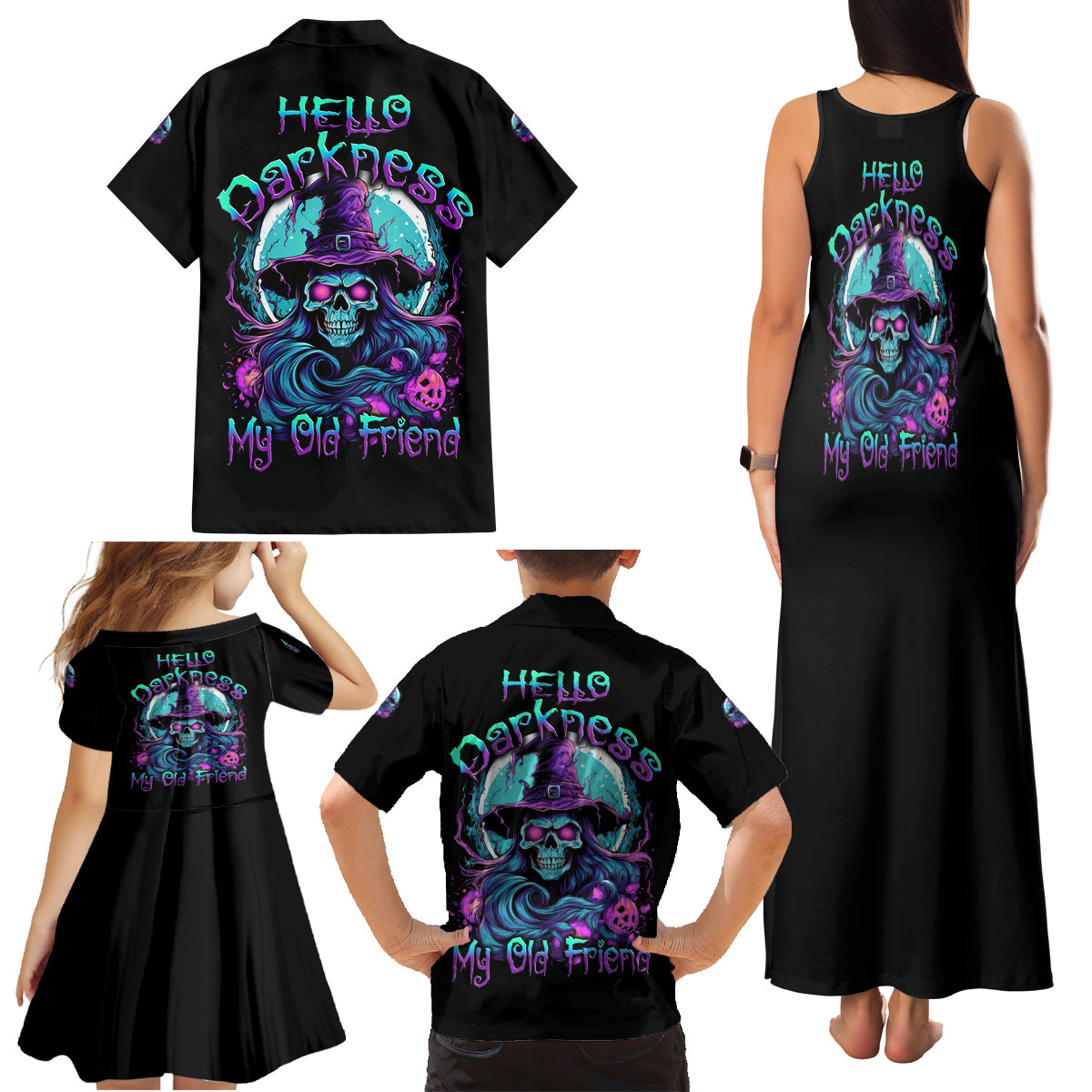 Hello Darkness My Old Friend Witch Halloween Family Matching Tank Maxi Dress and Hawaiian Shirt - Wonder Print Shop