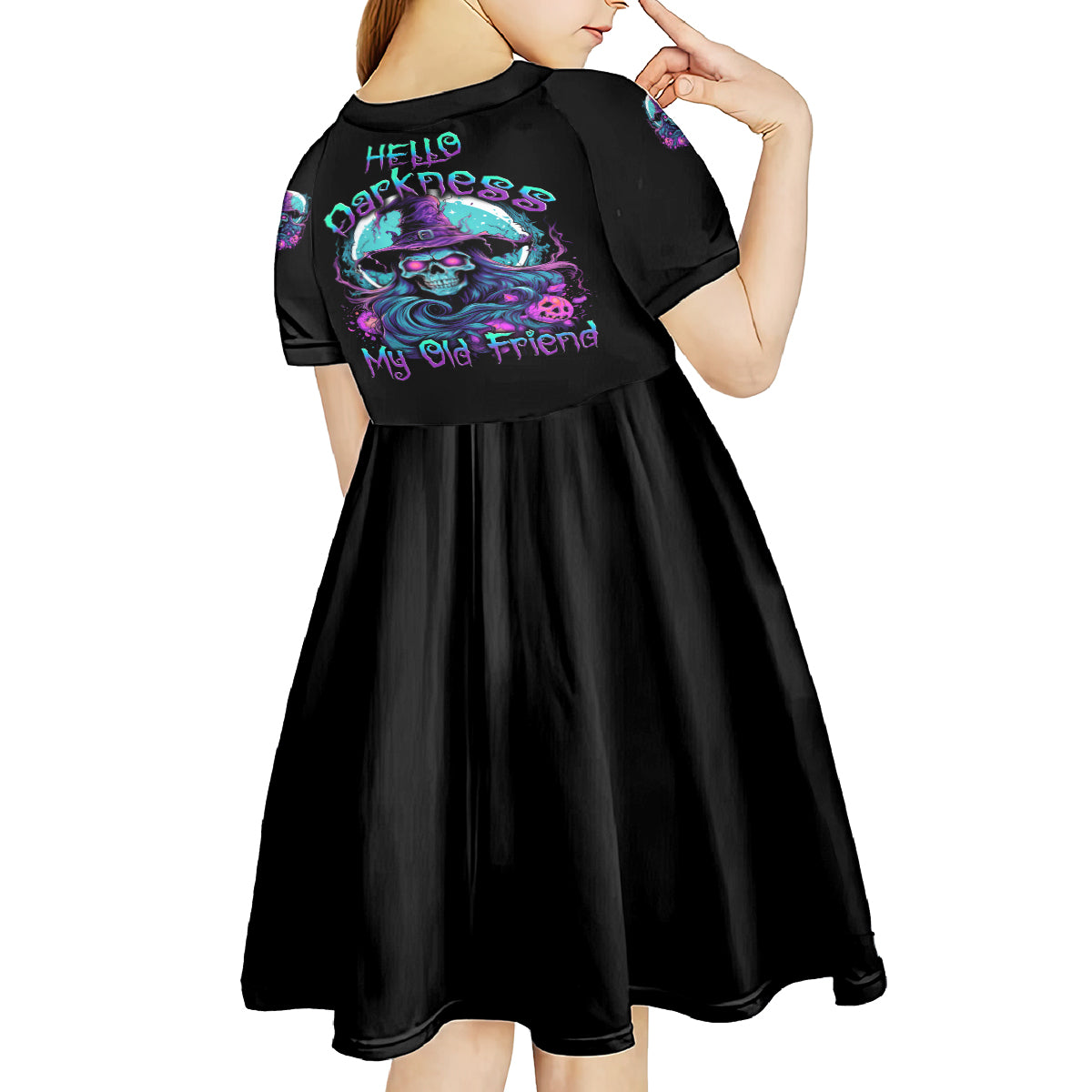 Hello Darkness My Old Friend Witch Halloween Kid Short Sleeve Dress - Wonder Print Shop