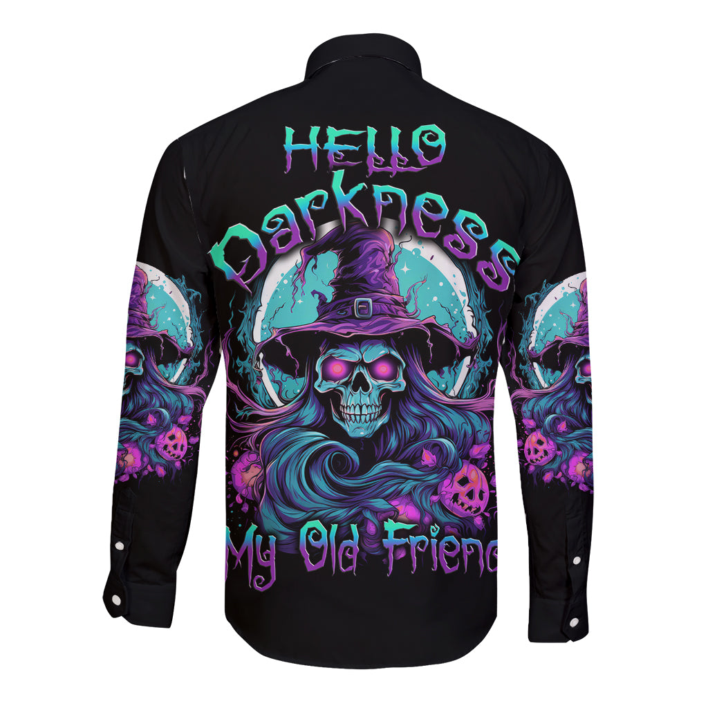 Hello Darkness My Old Friend Witch Halloween Long Sleeve Button Shirt - Wonder Print Shop