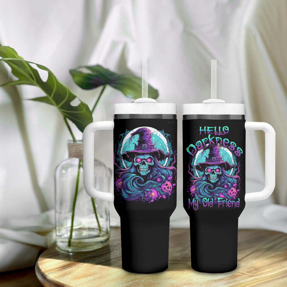 Hello Darkness My Old Friend Witch Halloween Tumbler With Handle - Wonder Print Shop