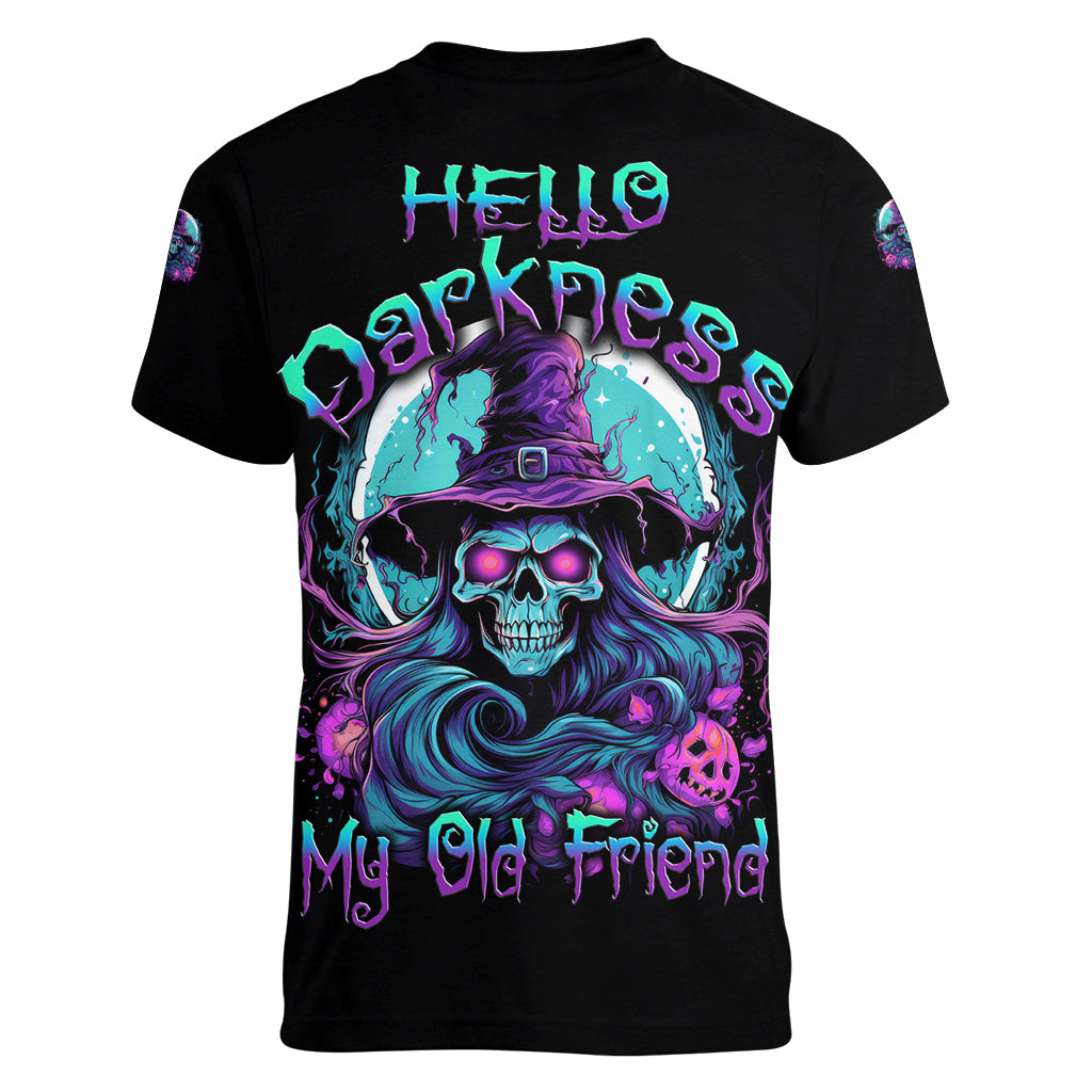 Hello Darkness My Old Friend Witch Halloween Women V Neck T Shirt - Wonder Print Shop