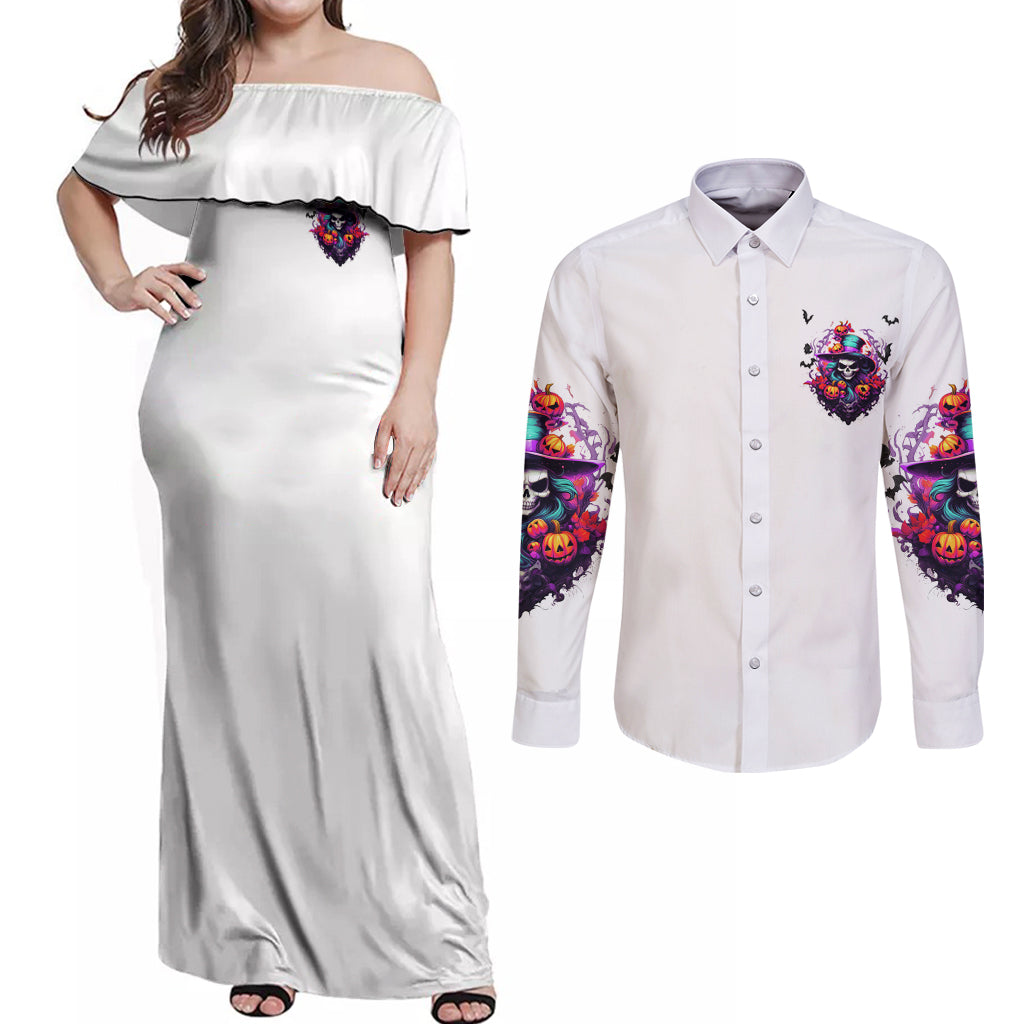 The Good Girl In Me Halloween Witch Couples Matching Off Shoulder Maxi Dress and Long Sleeve Button Shirt - Wonder Print Shop
