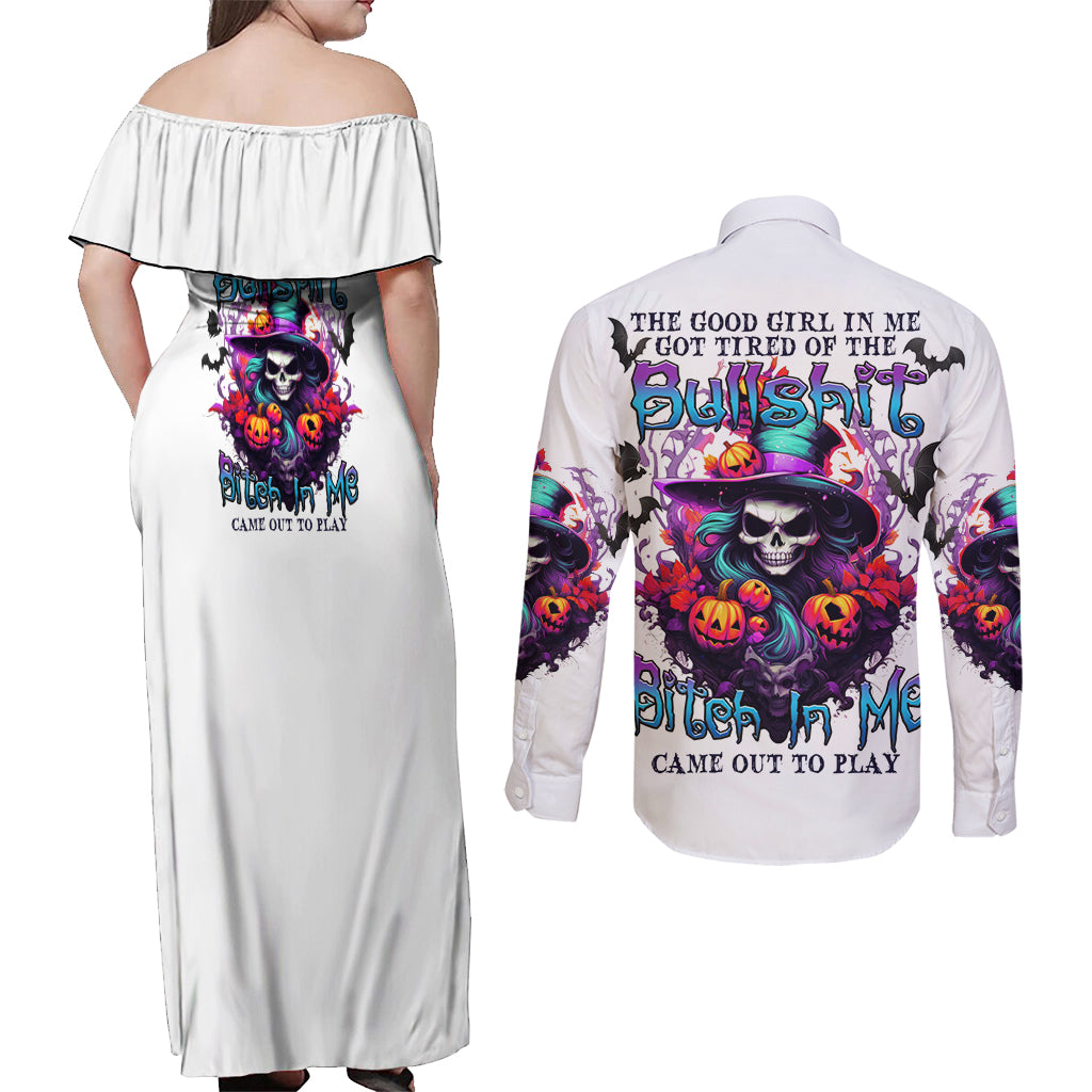 The Good Girl In Me Halloween Witch Couples Matching Off Shoulder Maxi Dress and Long Sleeve Button Shirt - Wonder Print Shop