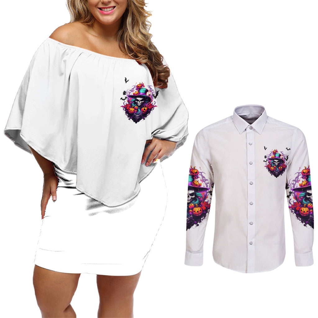 The Good Girl In Me Halloween Witch Couples Matching Off Shoulder Short Dress and Long Sleeve Button Shirt - Wonder Print Shop