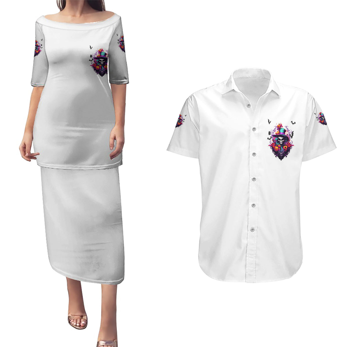 The Good Girl In Me Halloween Witch Couples Matching Puletasi Dress and Hawaiian Shirt - Wonder Print Shop