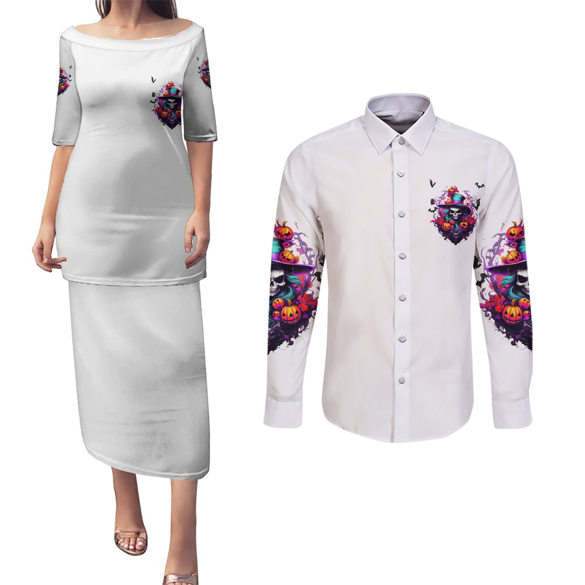 The Good Girl In Me Halloween Witch Couples Matching Puletasi Dress and Long Sleeve Button Shirt - Wonder Print Shop