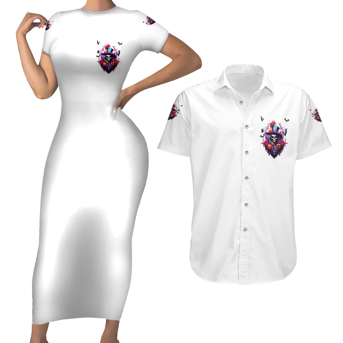 The Good Girl In Me Halloween Witch Couples Matching Short Sleeve Bodycon Dress and Hawaiian Shirt - Wonder Print Shop