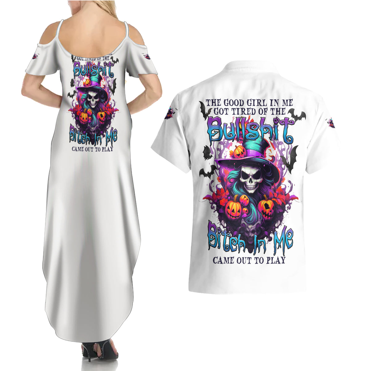The Good Girl In Me Halloween Witch Couples Matching Summer Maxi Dress and Hawaiian Shirt - Wonder Print Shop