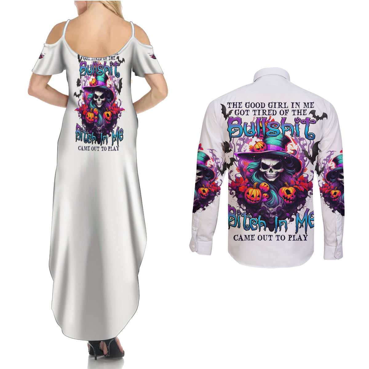 The Good Girl In Me Halloween Witch Couples Matching Summer Maxi Dress and Long Sleeve Button Shirt - Wonder Print Shop