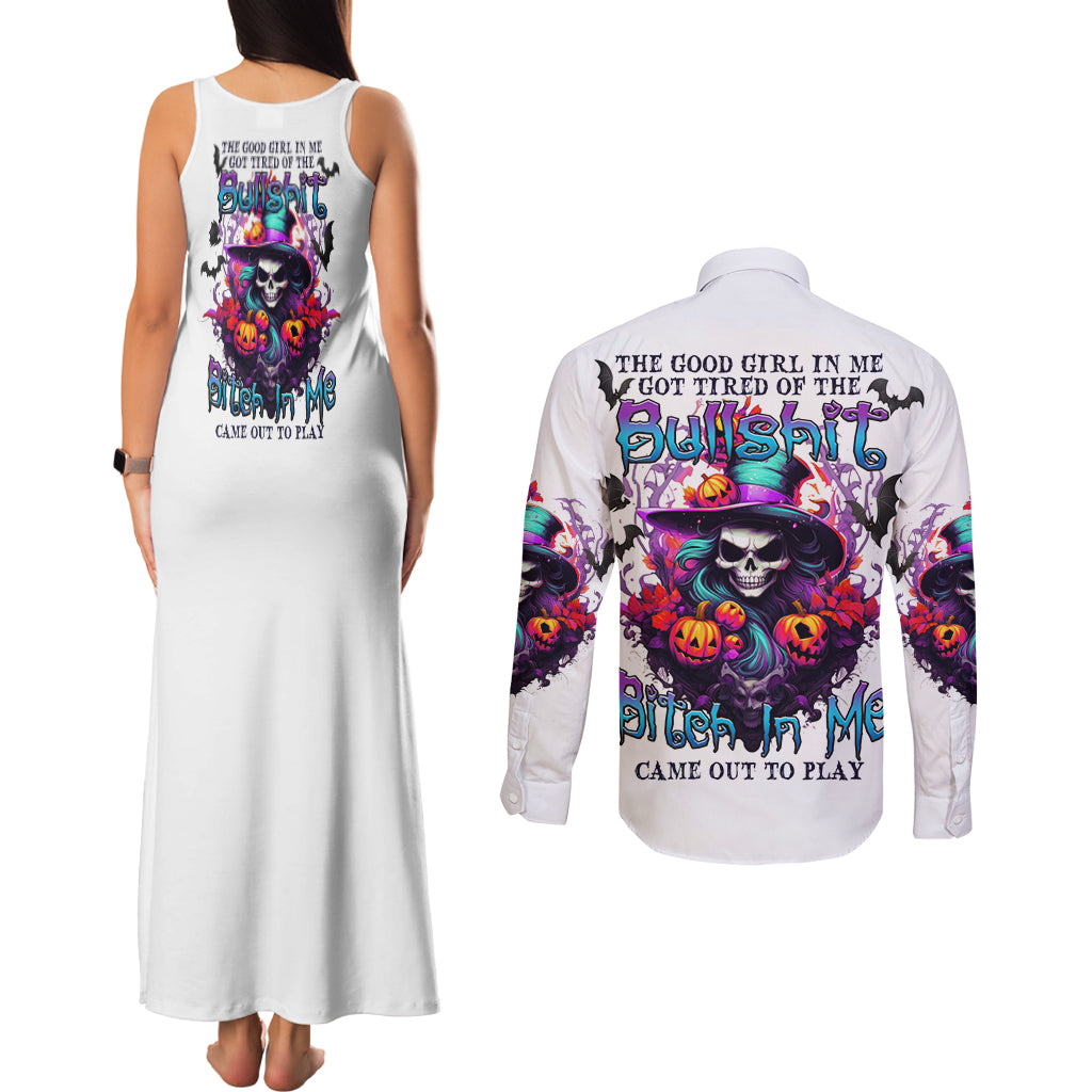 The Good Girl In Me Halloween Witch Couples Matching Tank Maxi Dress and Long Sleeve Button Shirt - Wonder Print Shop