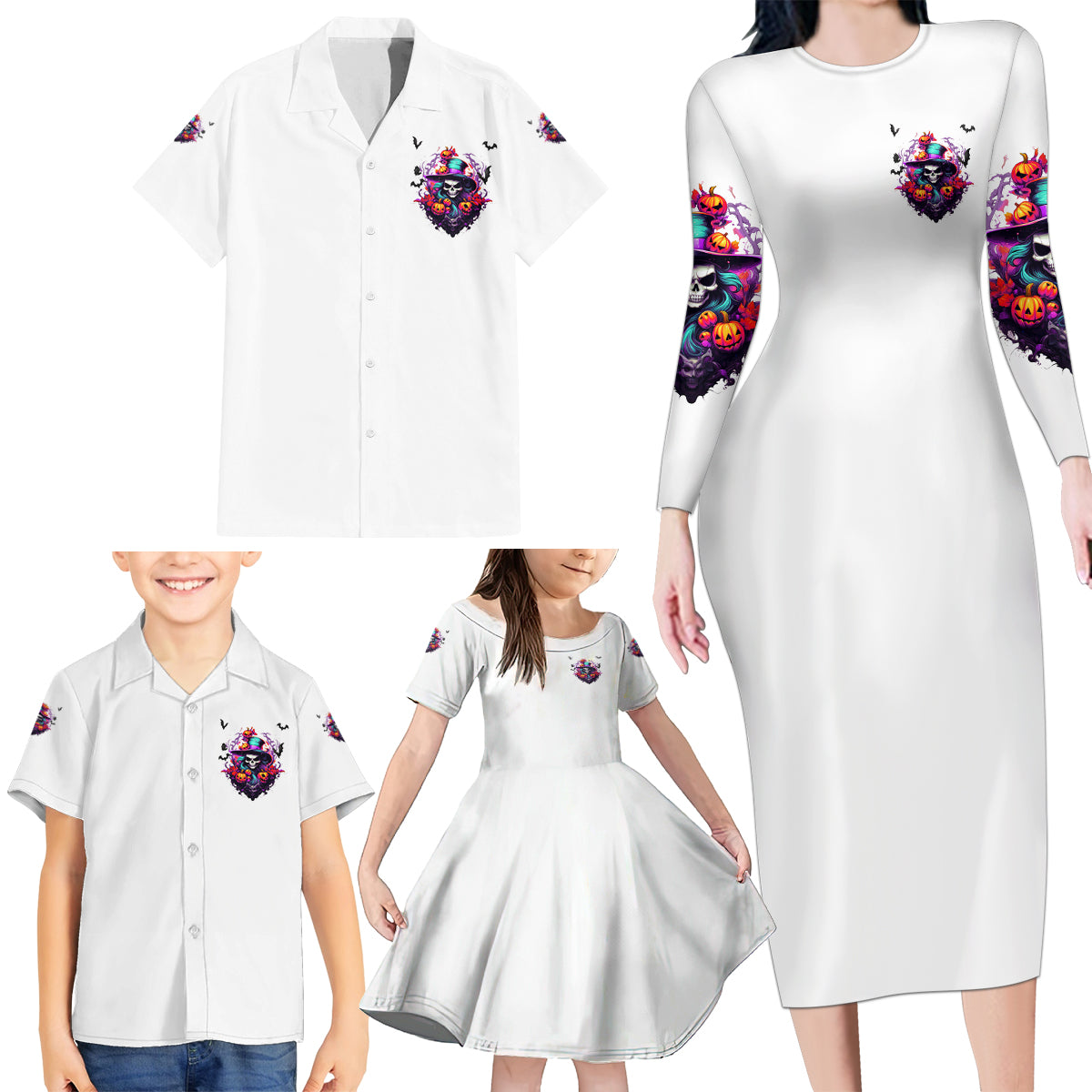 The Good Girl In Me Halloween Witch Family Matching Long Sleeve Bodycon Dress and Hawaiian Shirt - Wonder Print Shop