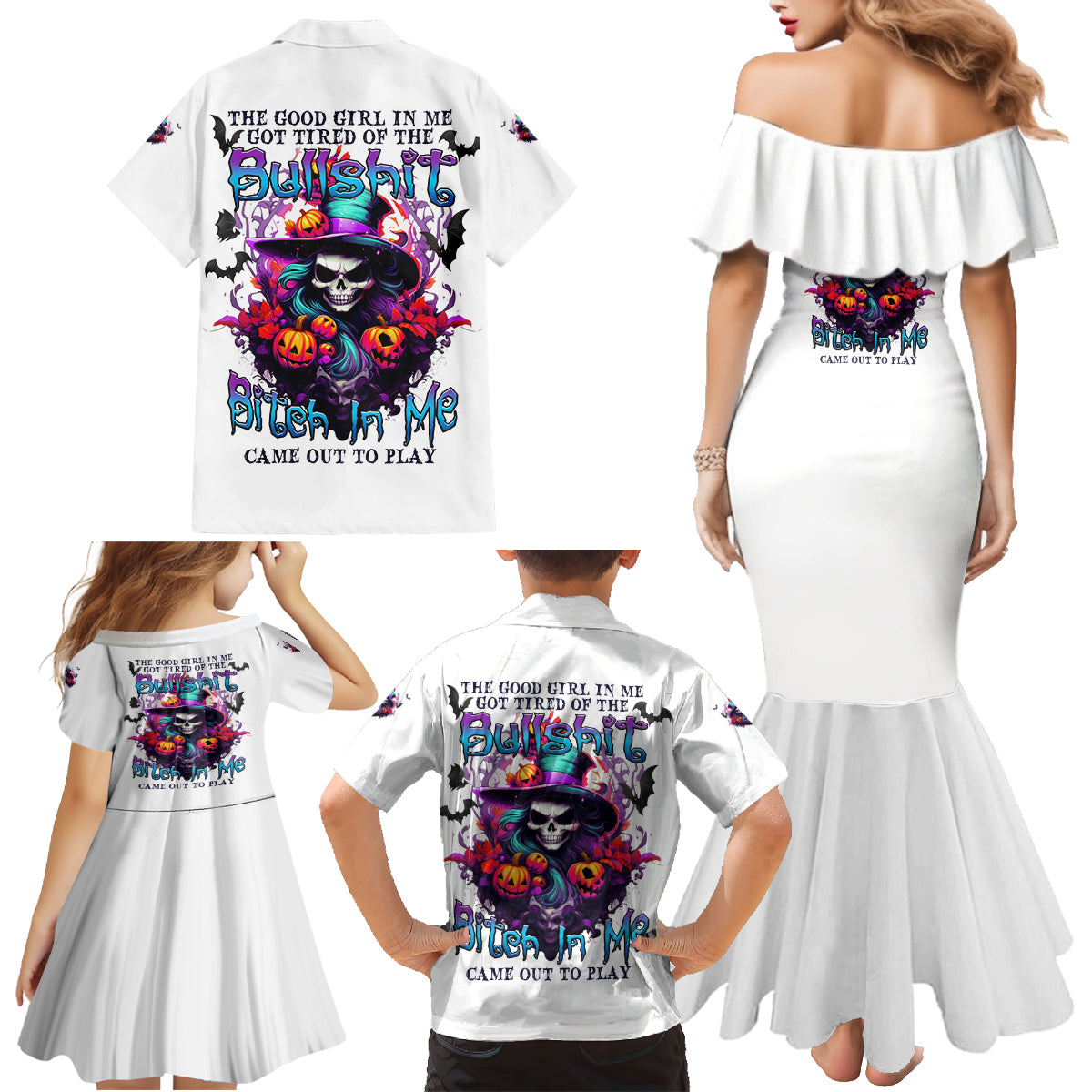 The Good Girl In Me Halloween Witch Family Matching Mermaid Dress and Hawaiian Shirt - Wonder Print Shop