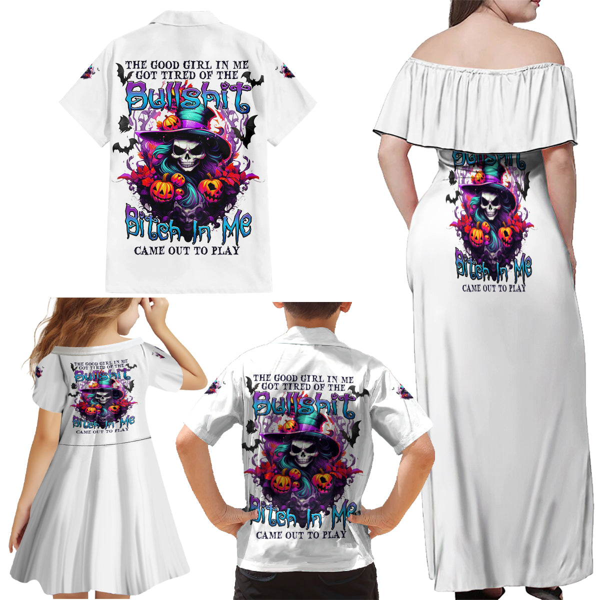 The Good Girl In Me Halloween Witch Family Matching Off Shoulder Maxi Dress and Hawaiian Shirt - Wonder Print Shop