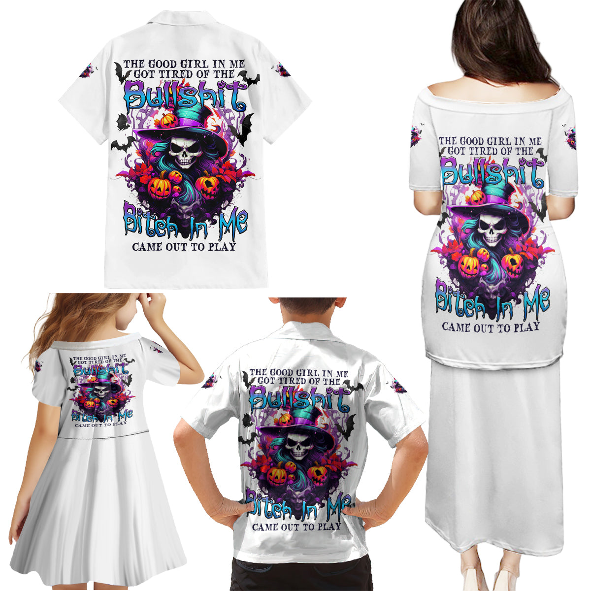 The Good Girl In Me Halloween Witch Family Matching Puletasi Dress and Hawaiian Shirt - Wonder Print Shop