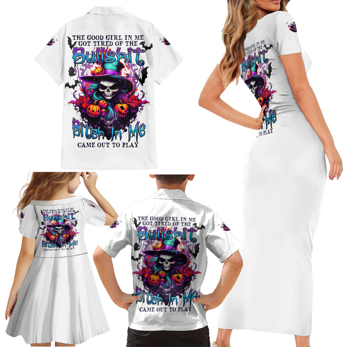 The Good Girl In Me Halloween Witch Family Matching Short Sleeve Bodycon Dress and Hawaiian Shirt - Wonder Print Shop