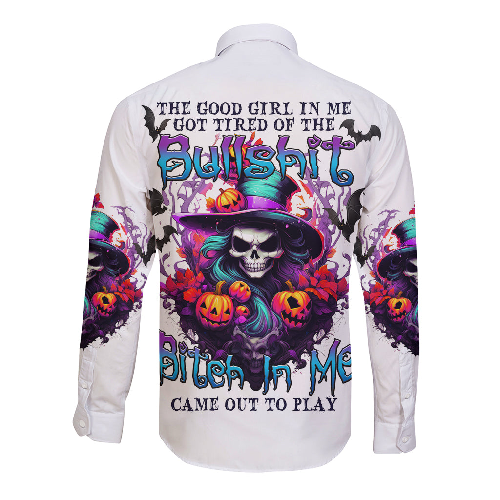 The Good Girl In Me Halloween Witch Long Sleeve Button Shirt - Wonder Print Shop