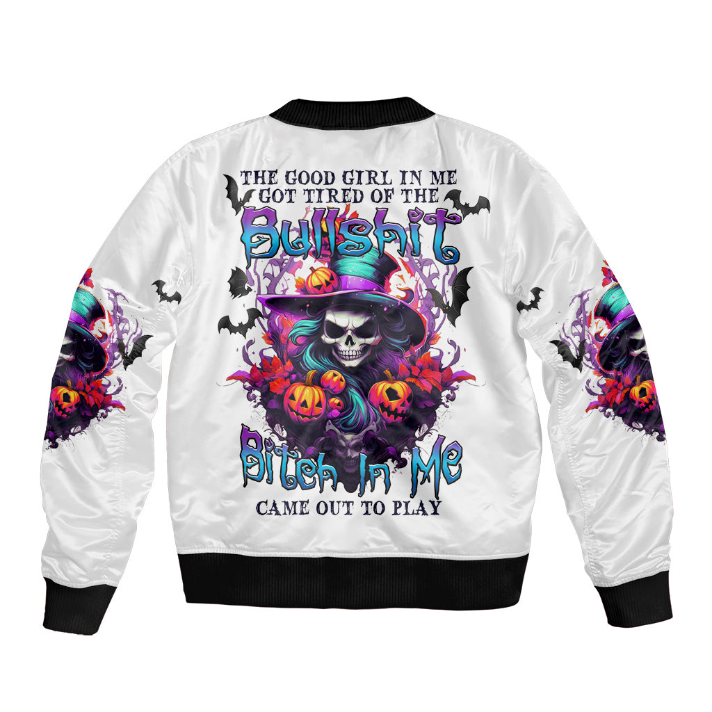 The Good Girl In Me Halloween Witch Sleeve Zip Bomber Jacket - Wonder Print Shop