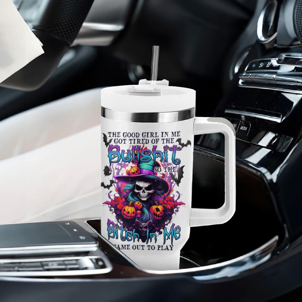 The Good Girl In Me Halloween Witch Tumbler With Handle - Wonder Print Shop