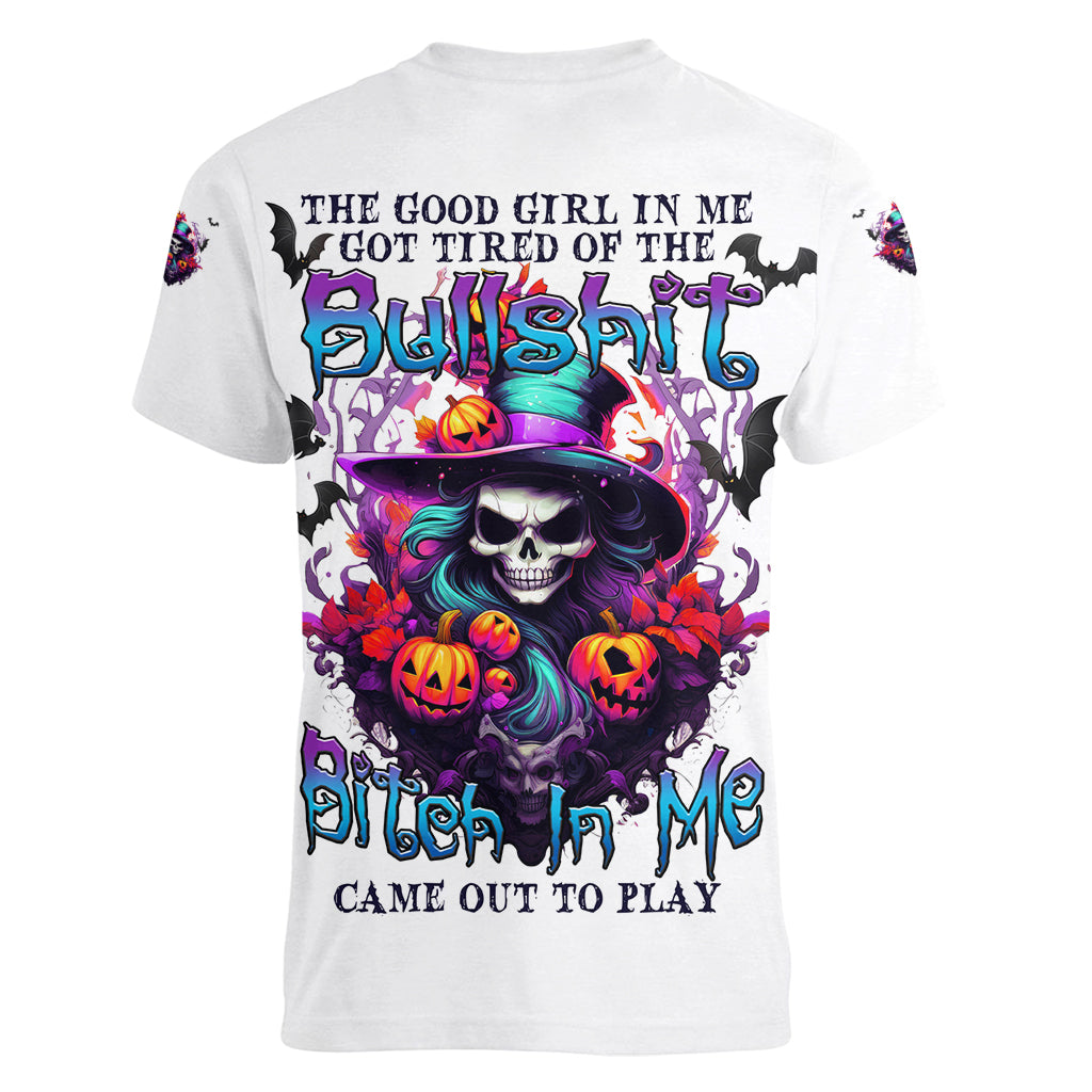 The Good Girl In Me Halloween Witch Women V Neck T Shirt - Wonder Print Shop