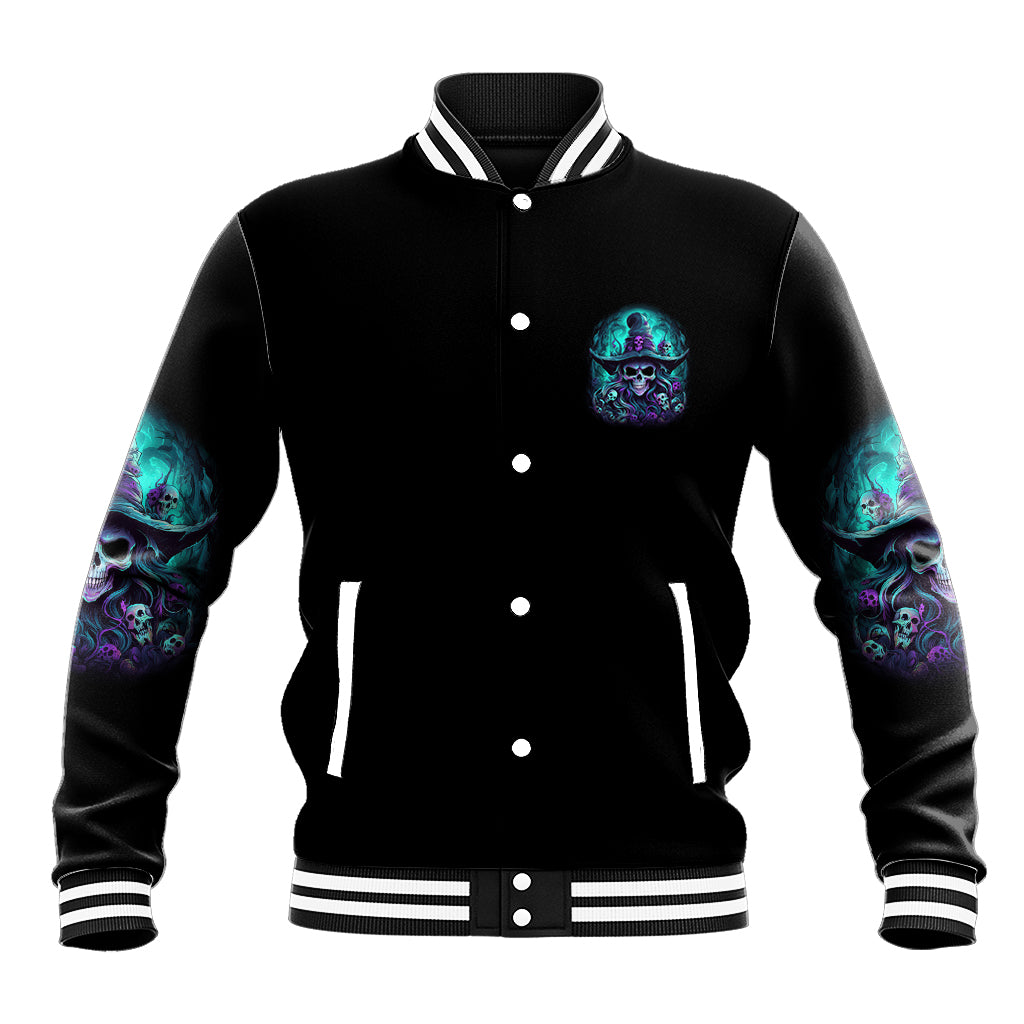 Buckle Up Buttercup Skull Witch Halloween Baseball Jacket - Wonder Print Shop