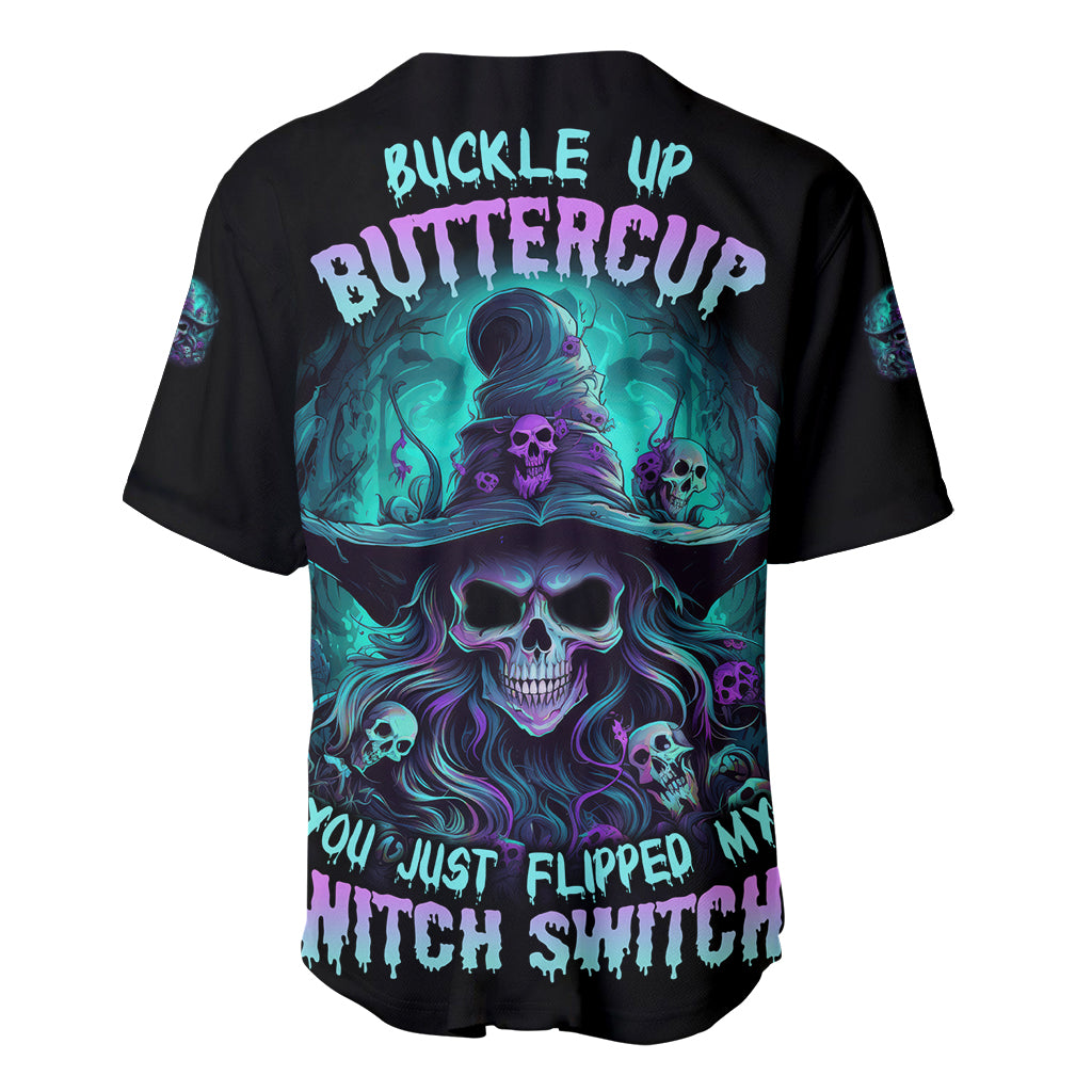 Buckle Up Buttercup Skull Witch Halloween Baseball Jersey - Wonder Print Shop