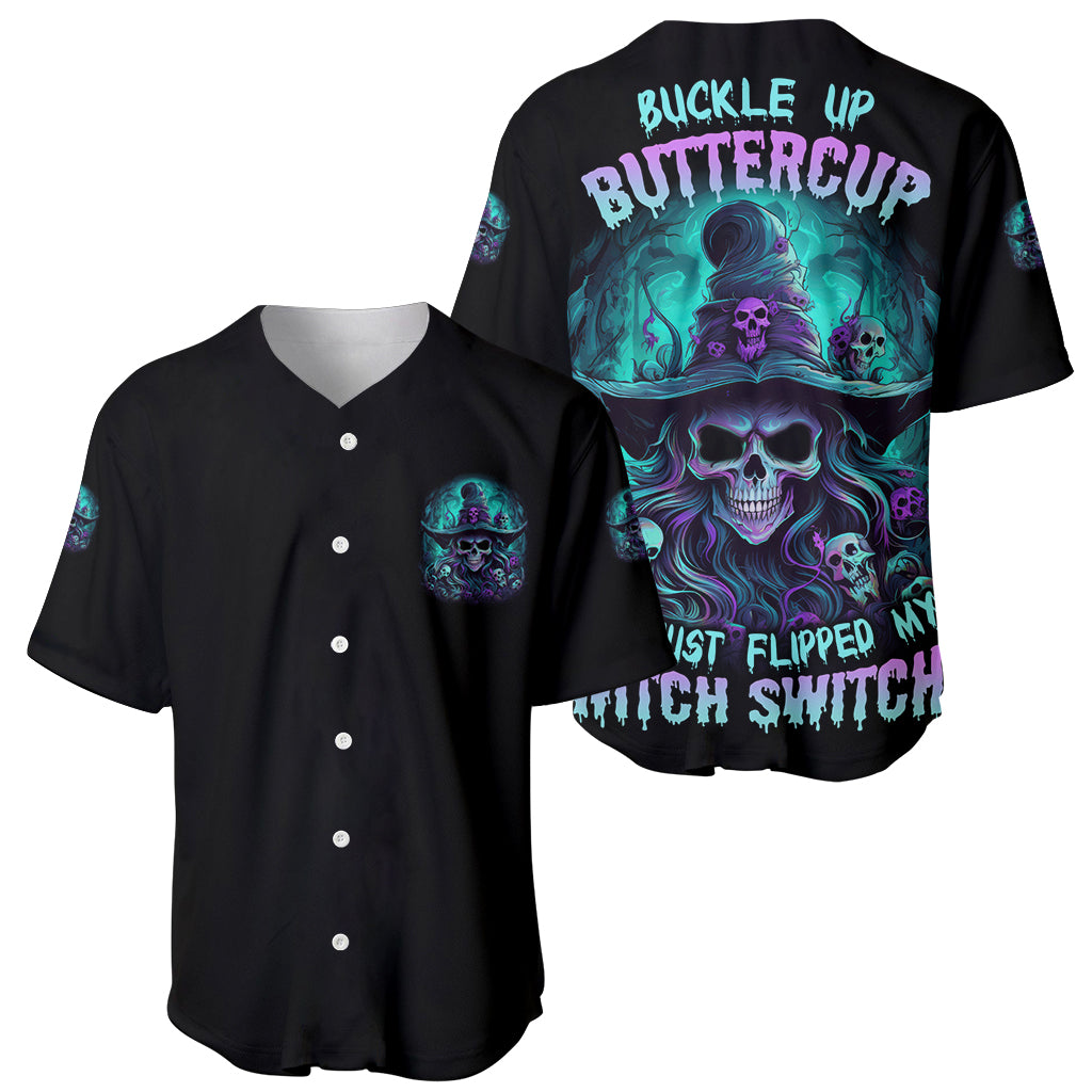 Buckle Up Buttercup Skull Witch Halloween Baseball Jersey - Wonder Print Shop