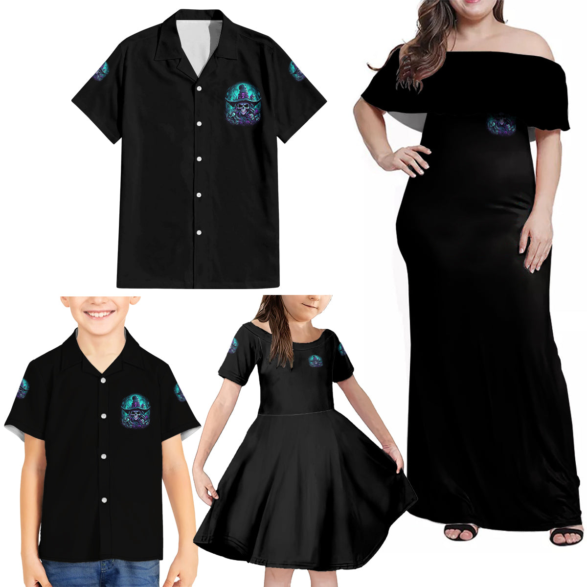 Buckle Up Buttercup Skull Witch Halloween Family Matching Off Shoulder Maxi Dress and Hawaiian Shirt - Wonder Print Shop
