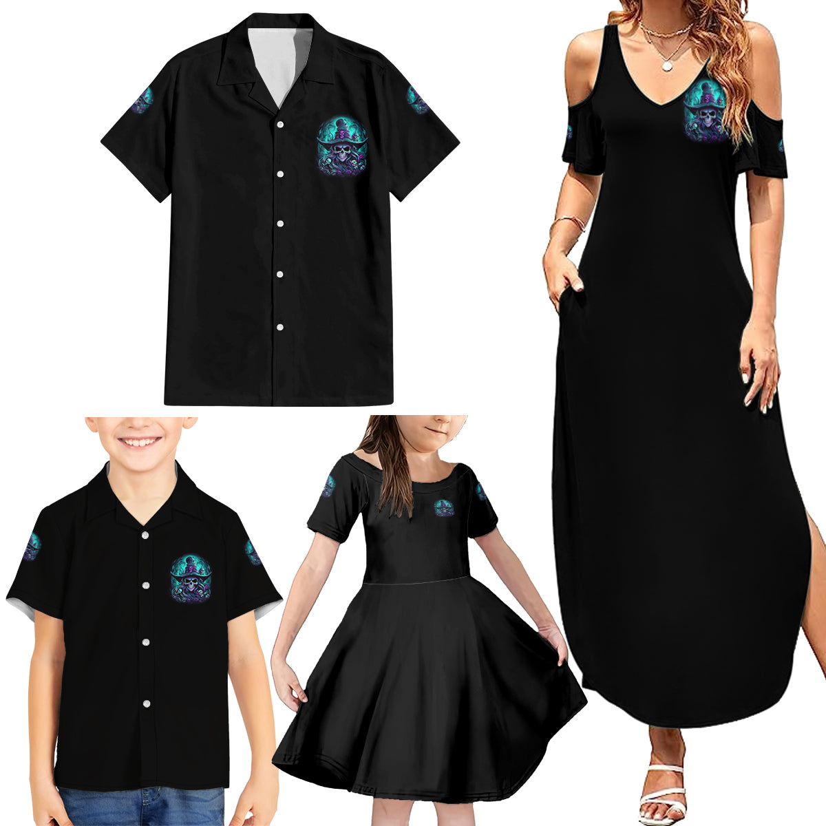 Buckle Up Buttercup Skull Witch Halloween Family Matching Summer Maxi Dress and Hawaiian Shirt - Wonder Print Shop