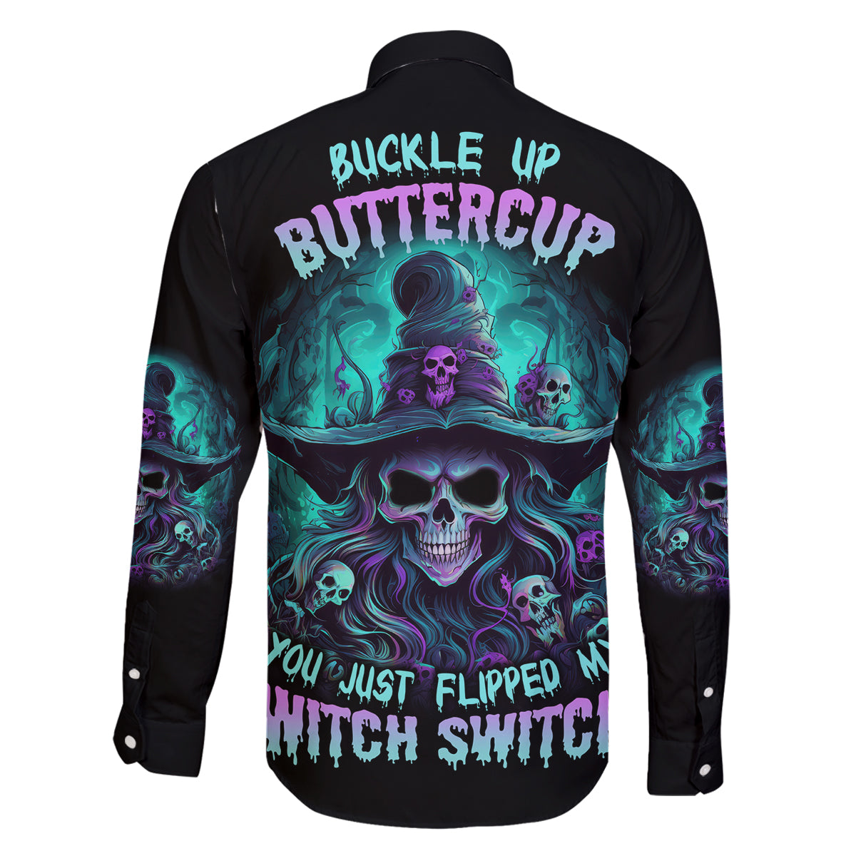Buckle Up Buttercup Skull Witch Halloween Family Matching Summer Maxi Dress and Hawaiian Shirt - Wonder Print Shop