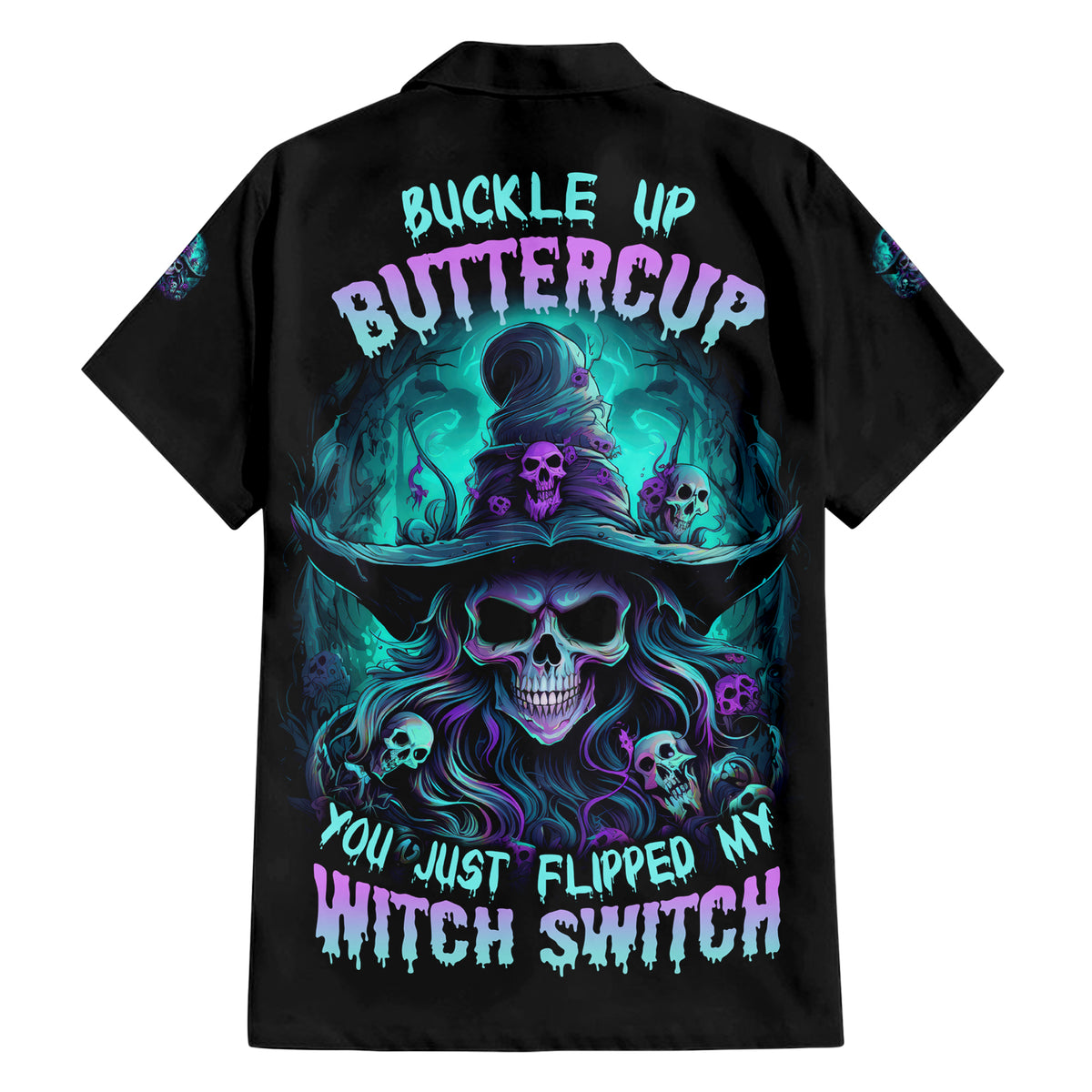Buckle Up Buttercup Skull Witch Halloween Hawaiian Shirt - Wonder Print Shop