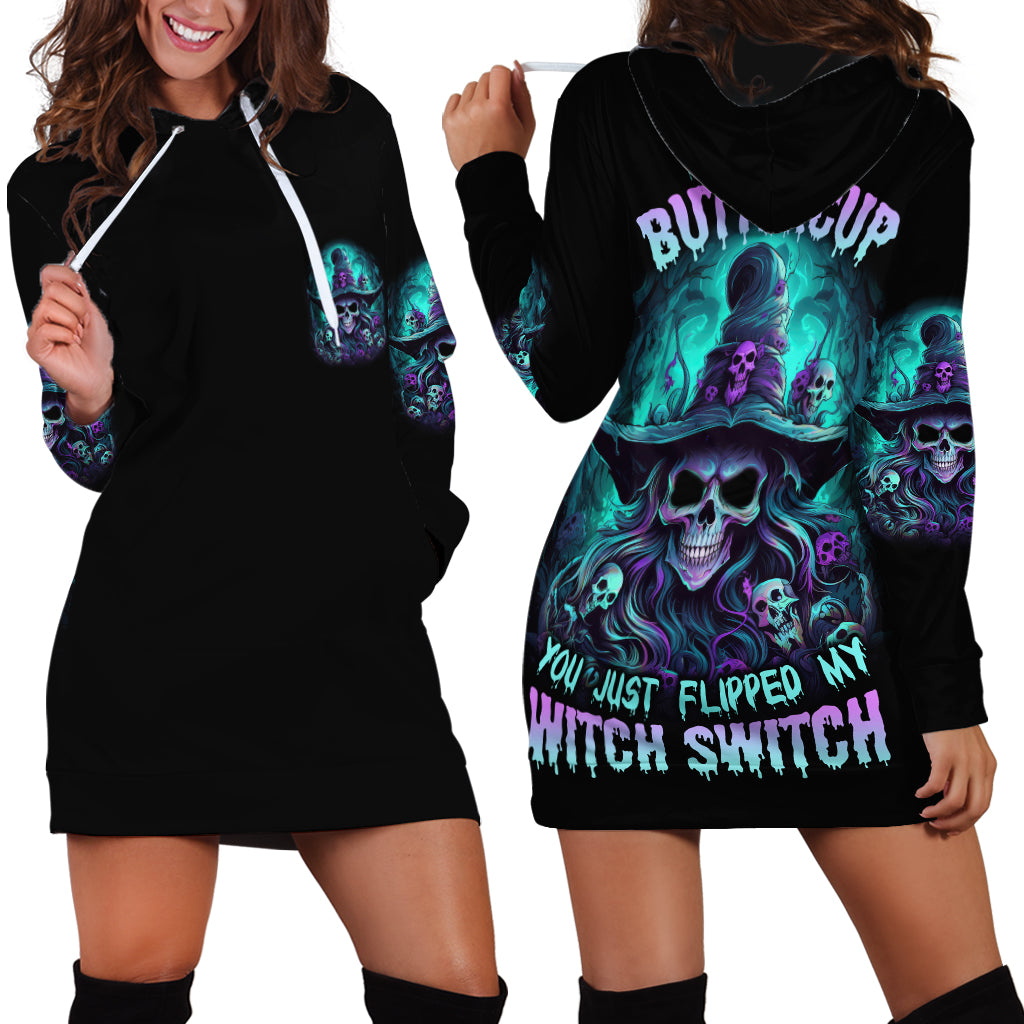 Buckle Up Buttercup Skull Witch Halloween Hoodie Dress - Wonder Print Shop