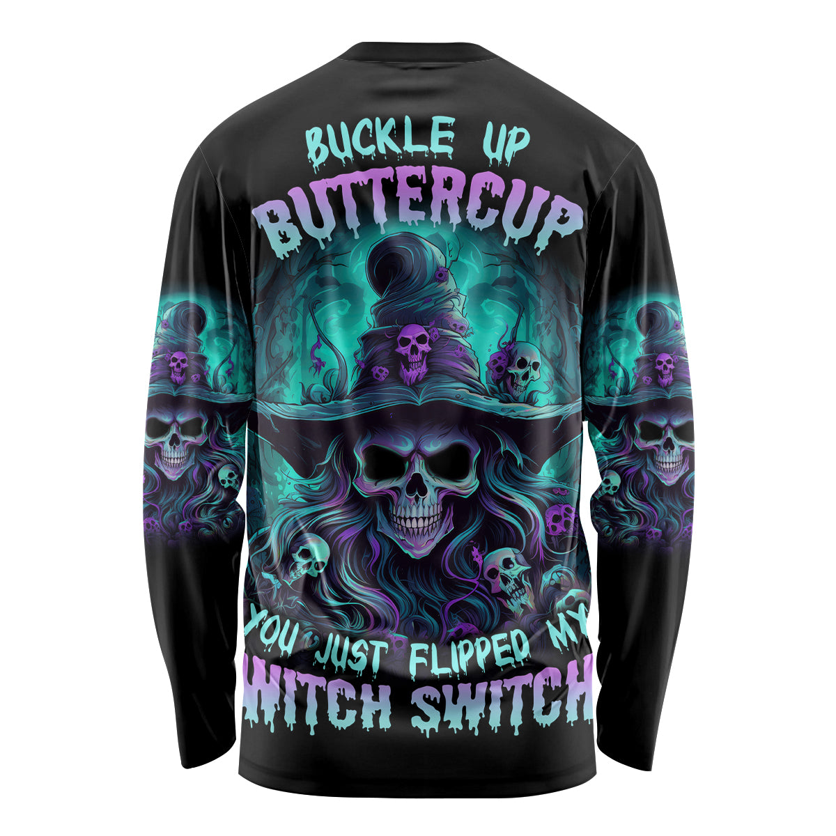 Buckle Up Buttercup Skull Witch Halloween Long Sleeve Shirt - Wonder Print Shop