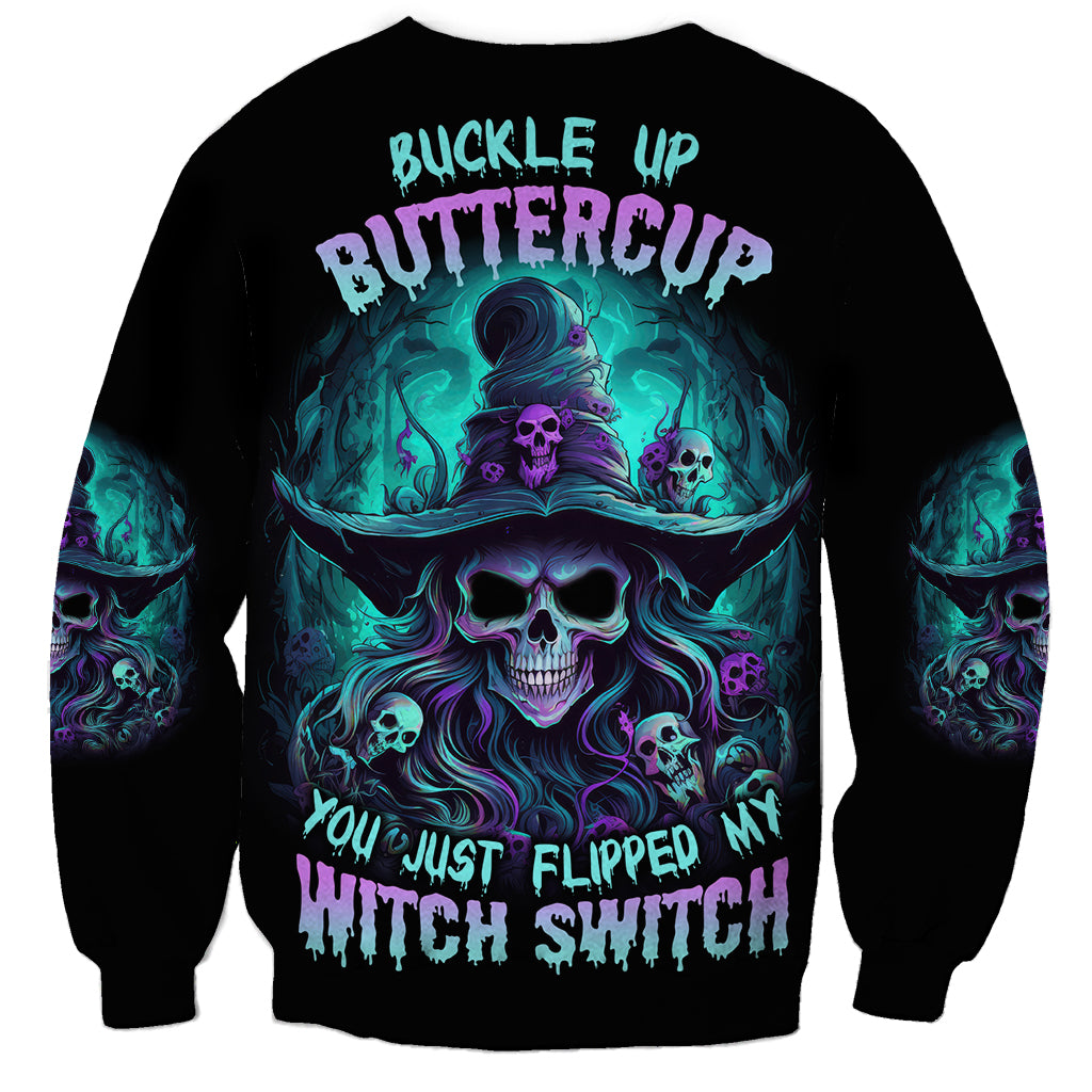 Buckle Up Buttercup Skull Witch Halloween Sweatshirt - Wonder Print Shop