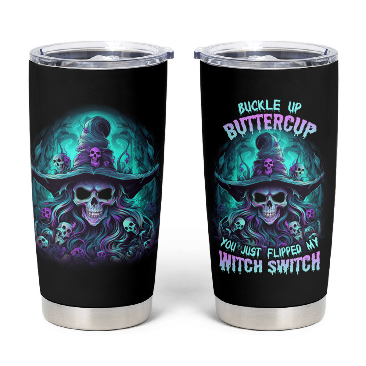 Buckle Up Buttercup Skull Witch Halloween Tumbler Cup - Wonder Print Shop