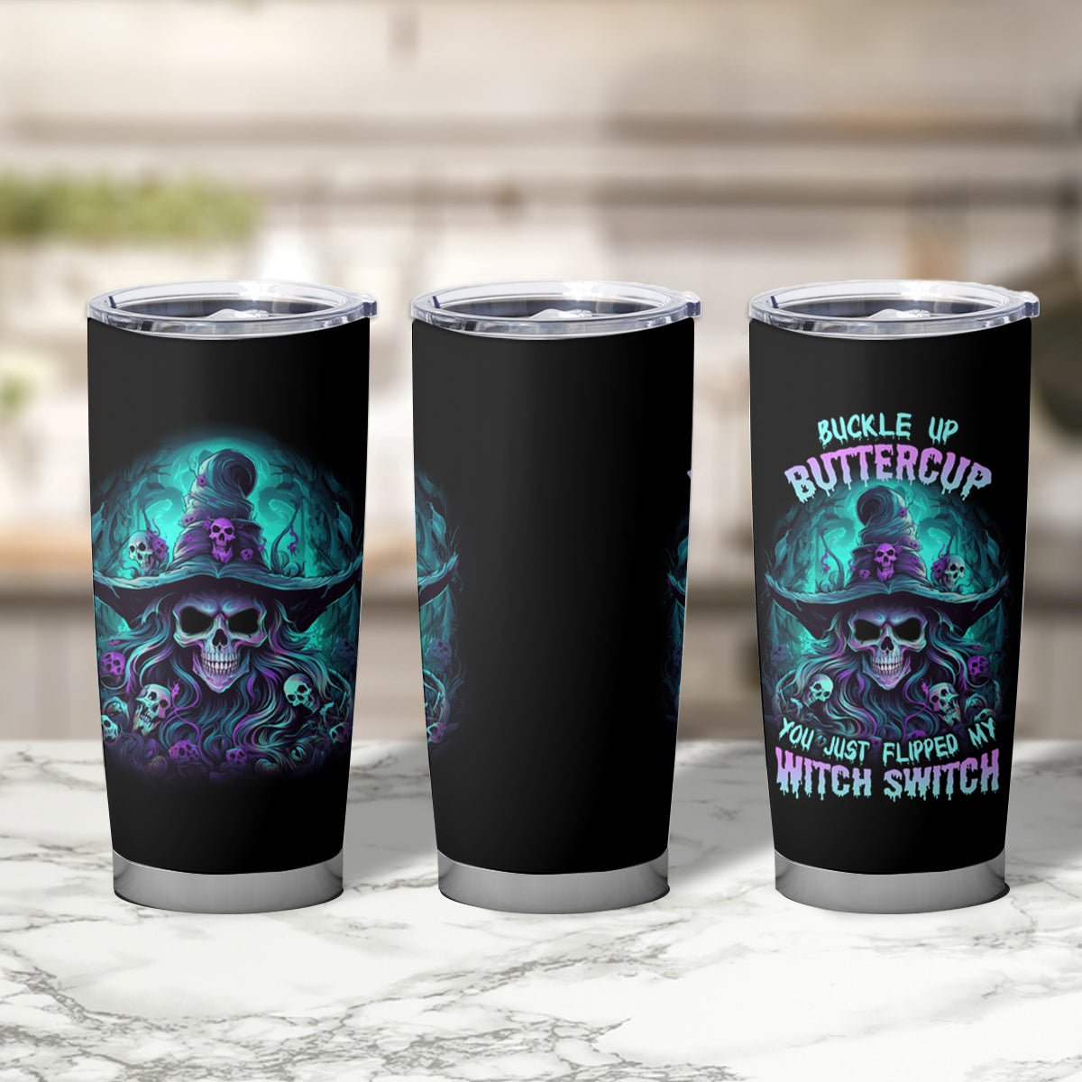 Buckle Up Buttercup Skull Witch Halloween Tumbler Cup - Wonder Print Shop