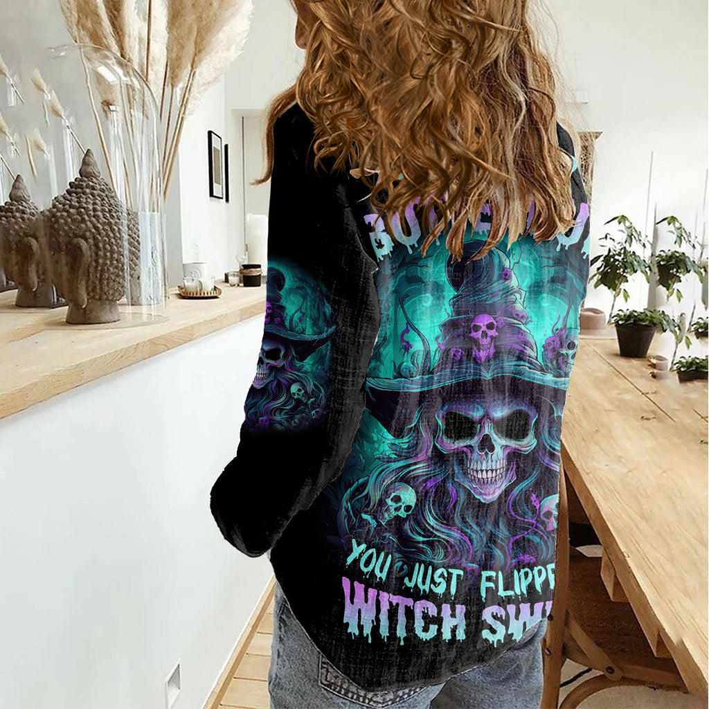 Buckle Up Buttercup Skull Witch Halloween Women Casual Shirt - Wonder Print Shop