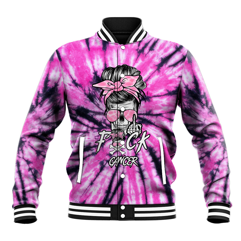 Fcks Cancer Skull Tie Dye Baseball Jacket - Wonder Print Shop