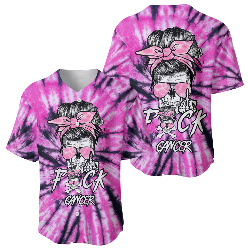 Fcks Cancer Skull Tie Dye Baseball Jersey - Wonder Print Shop