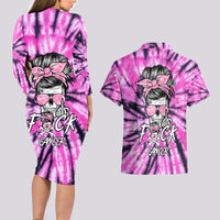 Fcks Cancer Skull Tie Dye Couples Matching Long Sleeve Bodycon Dress and Hawaiian Shirt - Wonder Print Shop