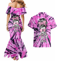 Fcks Cancer Skull Tie Dye Couples Matching Mermaid Dress and Hawaiian Shirt - Wonder Print Shop