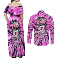 Fcks Cancer Skull Tie Dye Couples Matching Off Shoulder Maxi Dress and Long Sleeve Button Shirt - Wonder Print Shop