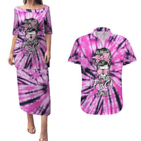Fcks Cancer Skull Tie Dye Couples Matching Puletasi Dress and Hawaiian Shirt - Wonder Print Shop