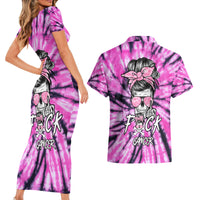 Fcks Cancer Skull Tie Dye Couples Matching Short Sleeve Bodycon Dress and Hawaiian Shirt - Wonder Print Shop