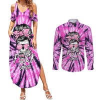 Fcks Cancer Skull Tie Dye Couples Matching Summer Maxi Dress and Long Sleeve Button Shirt - Wonder Print Shop