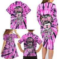 Fcks Cancer Skull Tie Dye Family Matching Long Sleeve Bodycon Dress and Hawaiian Shirt - Wonder Print Shop