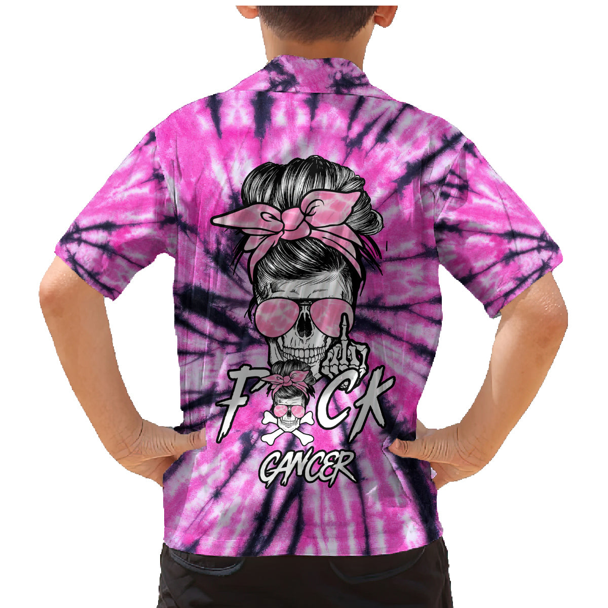 Fcks Cancer Skull Tie Dye Family Matching Mermaid Dress and Hawaiian Shirt - Wonder Print Shop