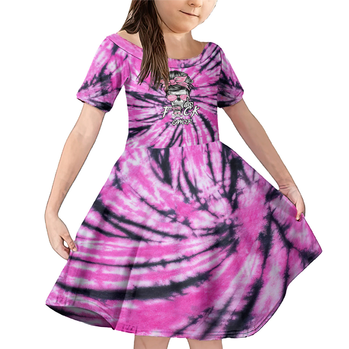 Fcks Cancer Skull Tie Dye Family Matching Mermaid Dress and Hawaiian Shirt - Wonder Print Shop