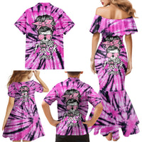 Fcks Cancer Skull Tie Dye Family Matching Mermaid Dress and Hawaiian Shirt - Wonder Print Shop